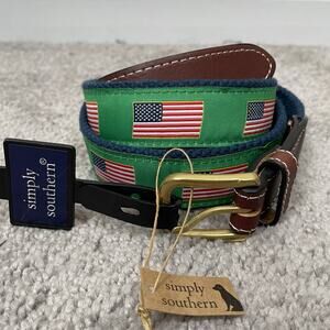 NEW SIMPLY SOUTHERN Canvas & Leather Belt USA Flag Augusta Masters Green Golf